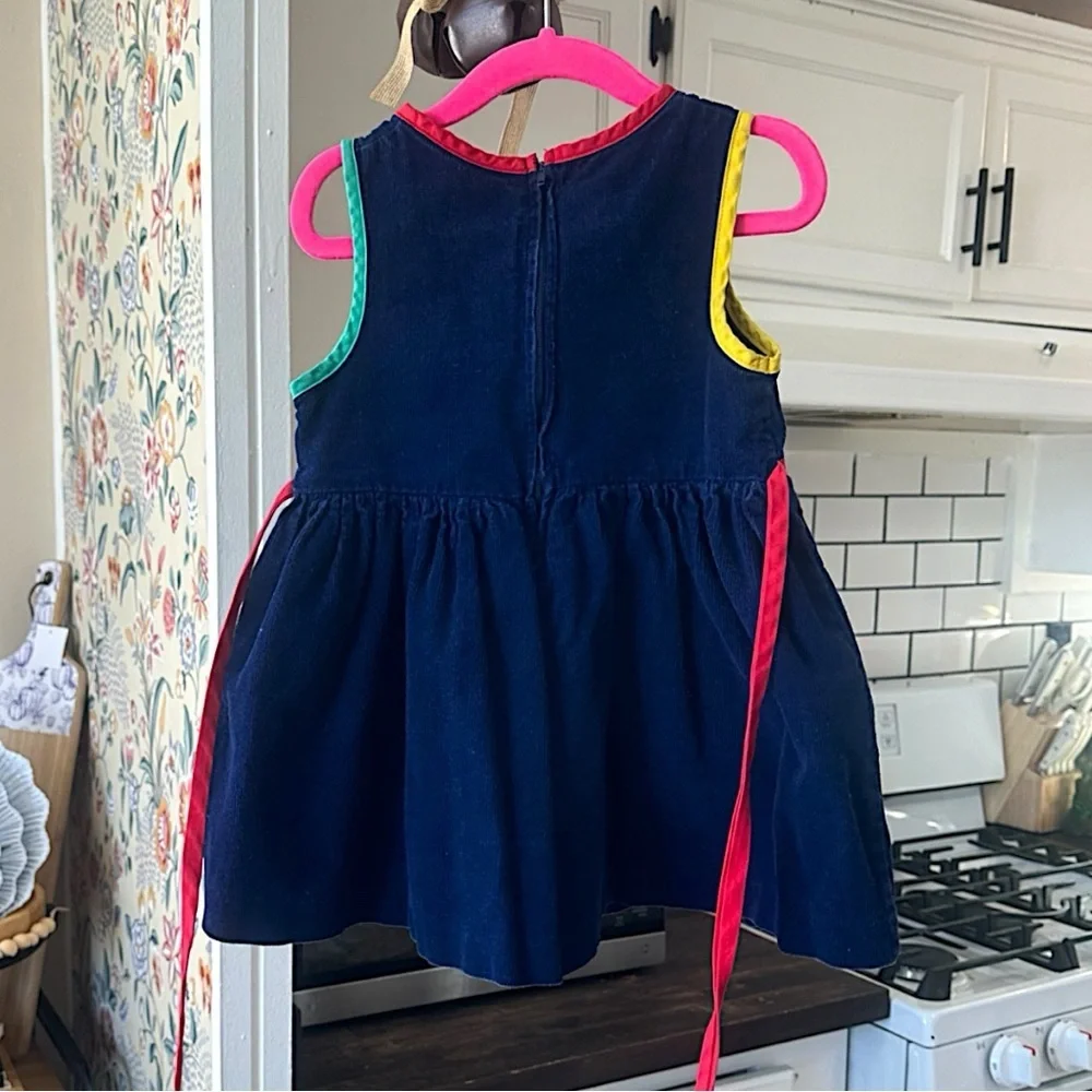 Vintage 80s Toddler Girl Back to School Dress Paint Palette Applique Corduroy